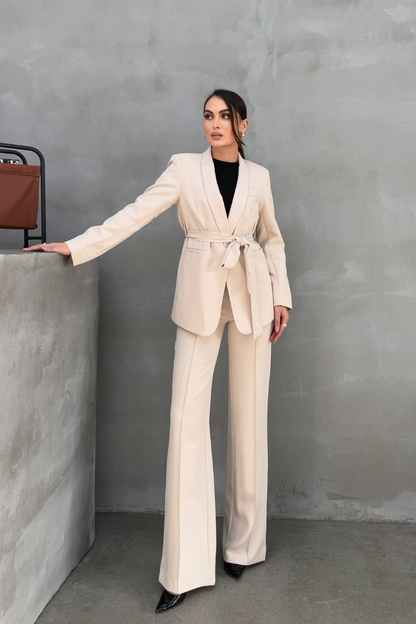 Kadın İkili Kuşaklı Blazer Ceket Pantolon Takım