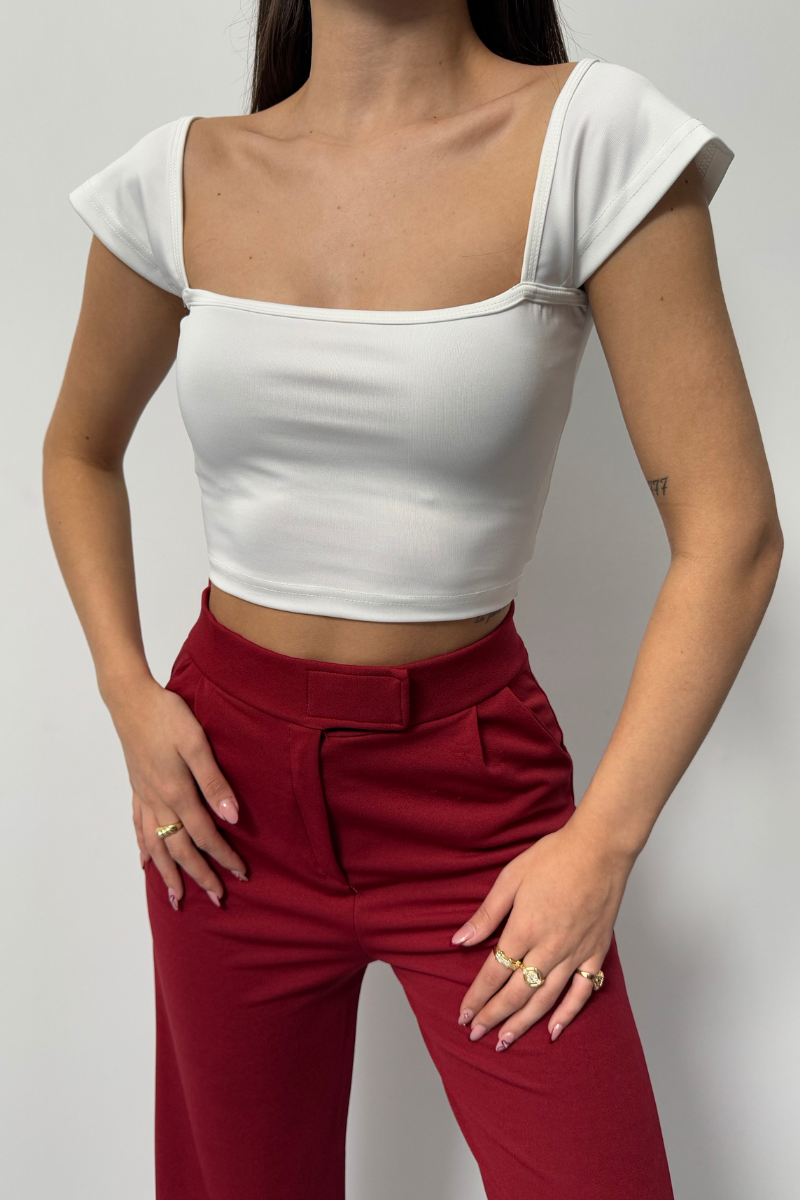 Kadın Crop Tişört Kısa Kollu Kare Yaka Basic Tişört