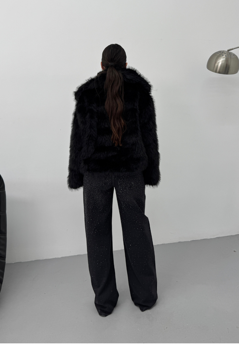 Kadın Kürk Şık Geniş Yaka Astarlı Çıtçıt Düğmeli Premium Kürk