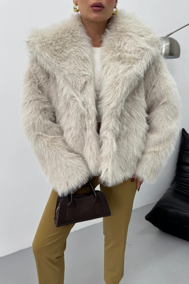 Kadın Kürk Şık Geniş Yaka Astarlı Çıtçıt Düğmeli Premium Kürk