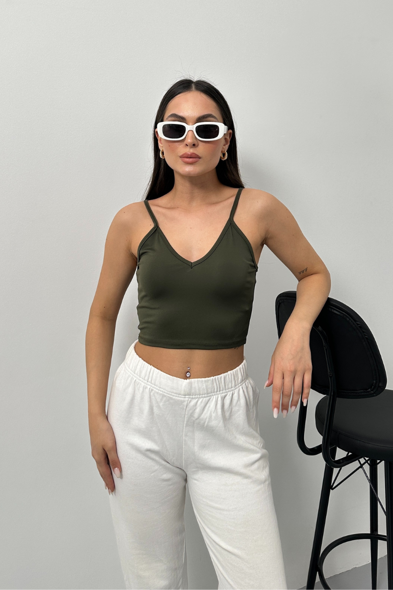 Kadın Crop Top Askılı V Yaka Büstiyer