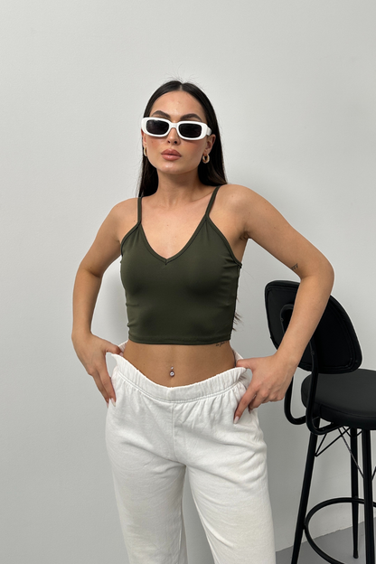 Kadın Crop Top Askılı V Yaka Büstiyer