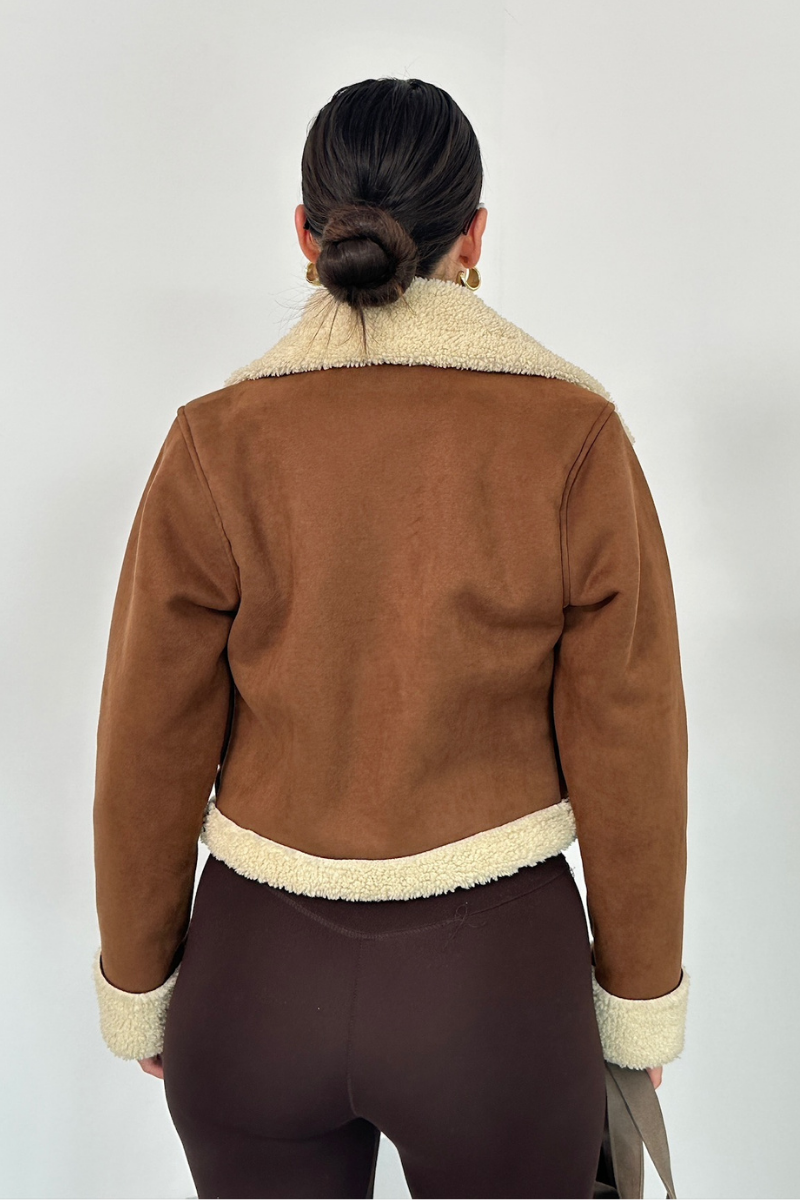 Kadın Süet Mont Kısa İçi Kürklü Kruvaze Fermuarlı Cepli Ceket