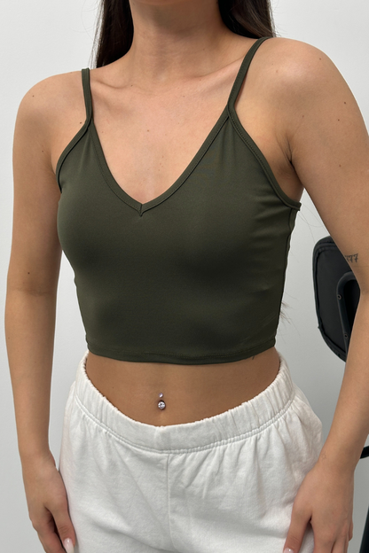 Kadın Crop Top Askılı V Yaka Büstiyer
