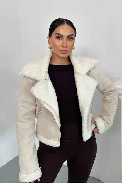 Kadın Süet Mont Kısa İçi Kürklü Kruvaze Fermuarlı Cepli Ceket