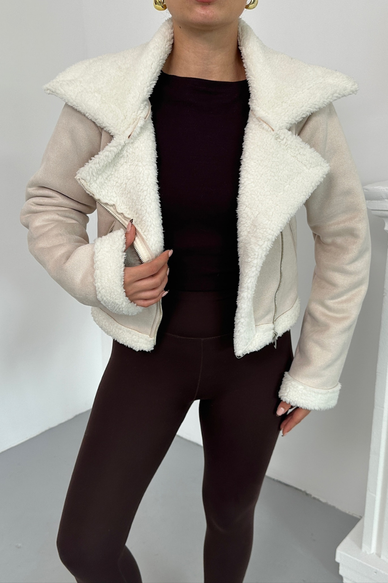 Kadın Süet Mont Kısa İçi Kürklü Kruvaze Fermuarlı Cepli Ceket