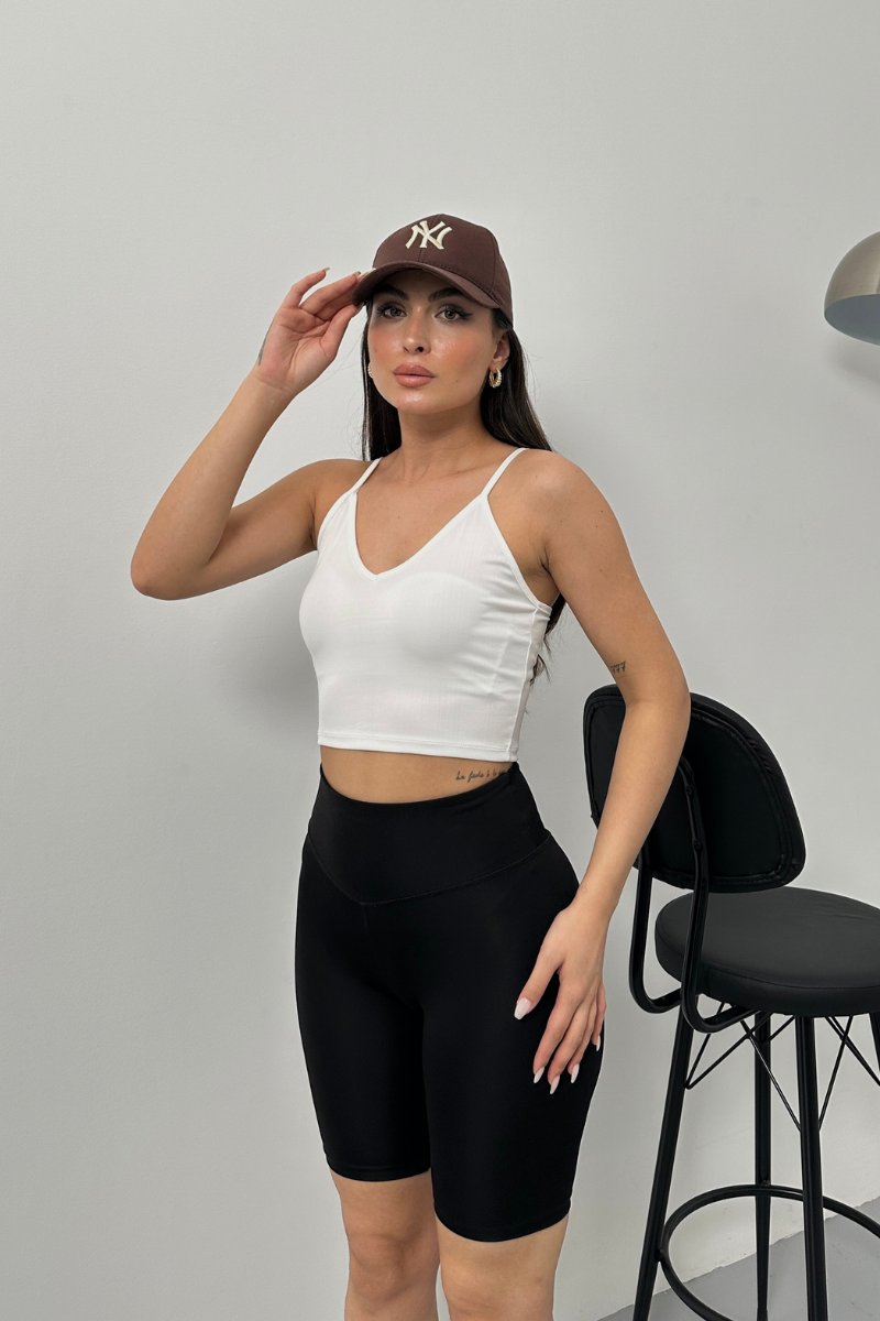 Kadın Crop Top Askılı V Yaka Büstiyer