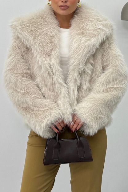 Kadın Kürk Şık Geniş Yaka Astarlı Çıtçıt Düğmeli Premium Kürk