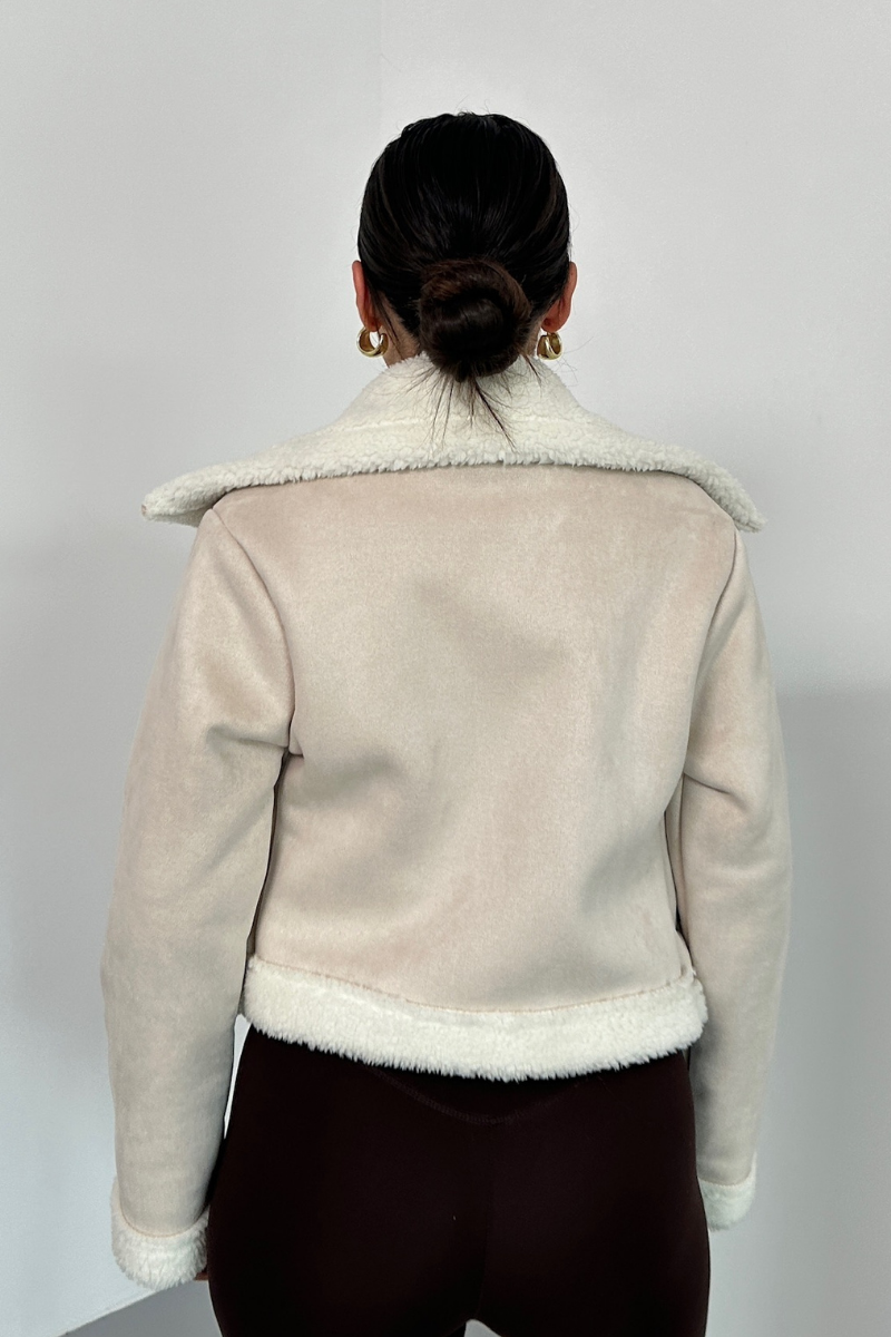 Kadın Süet Mont Kısa İçi Kürklü Kruvaze Fermuarlı Cepli Ceket