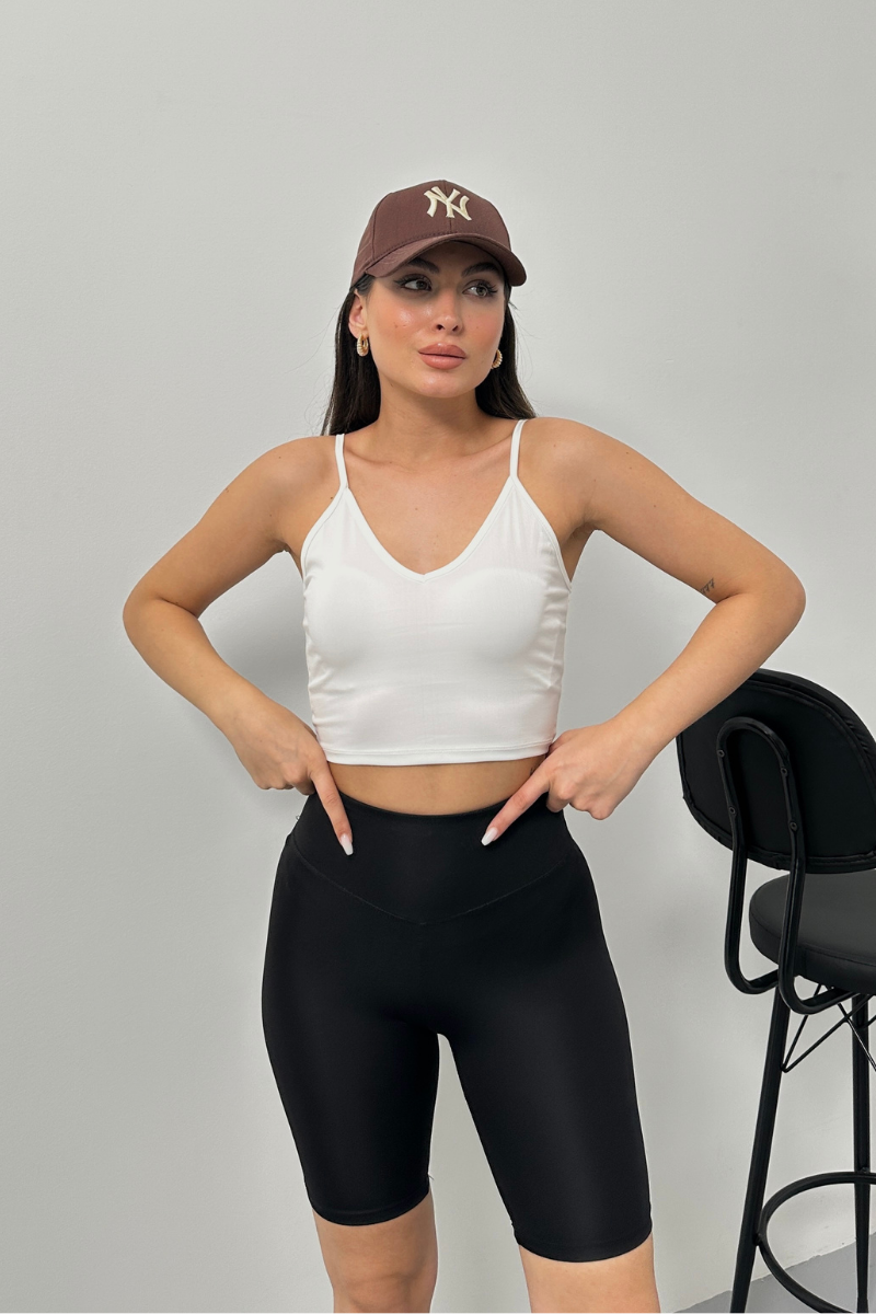Kadın Crop Top Askılı V Yaka Büstiyer