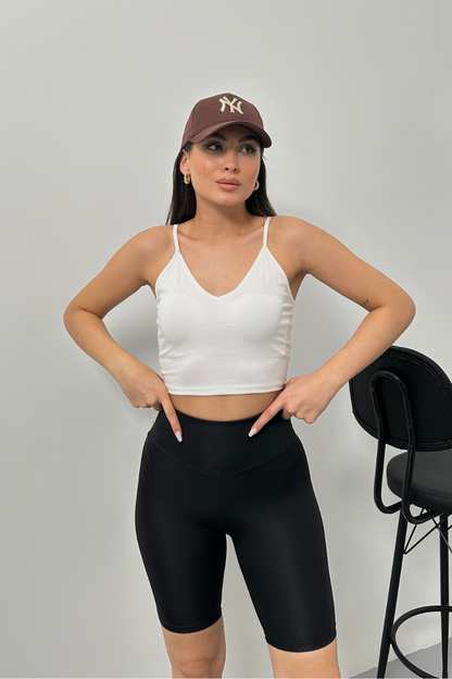 Kadın Crop Top Askılı V Yaka Büstiyer