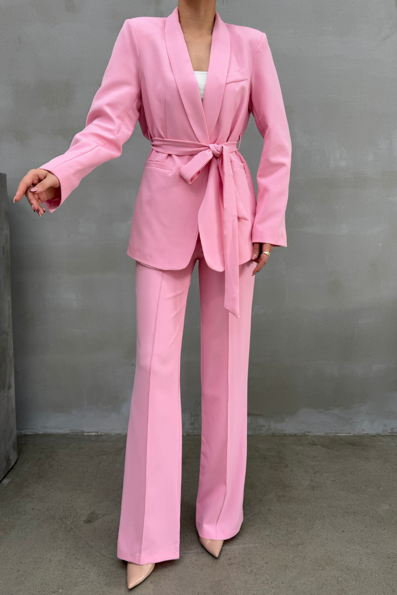 Kadın İkili Kuşaklı Blazer Ceket Pantolon Takım