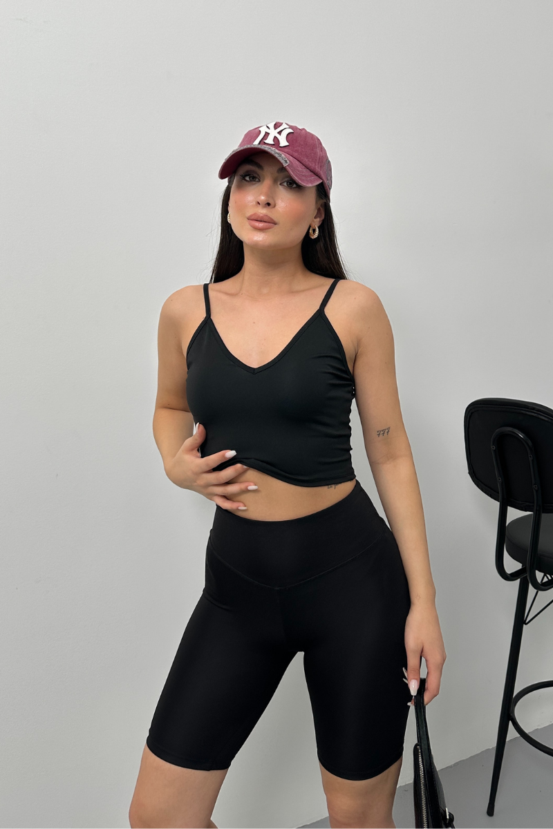 Kadın Crop Top Askılı V Yaka Büstiyer