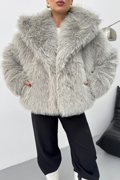 Kadın Kürk Şık Geniş Yaka Astarlı Çıtçıt Düğmeli Premium Kürk