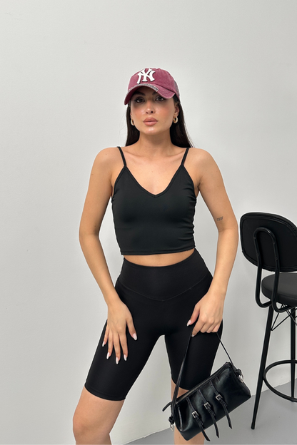 Kadın Crop Top Askılı V Yaka Büstiyer