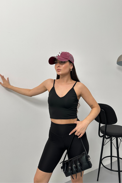 Kadın Crop Top Askılı V Yaka Büstiyer
