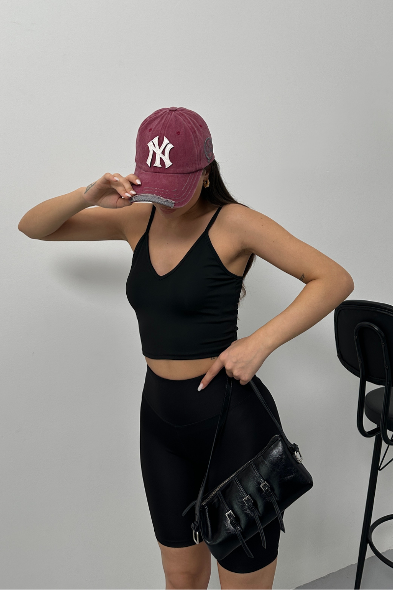 Kadın Crop Top Askılı V Yaka Büstiyer