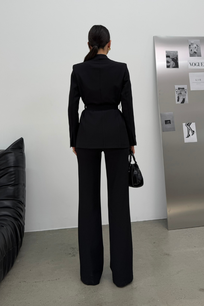 Kadın İkili Kuşaklı Blazer Ceket Pantolon Takım