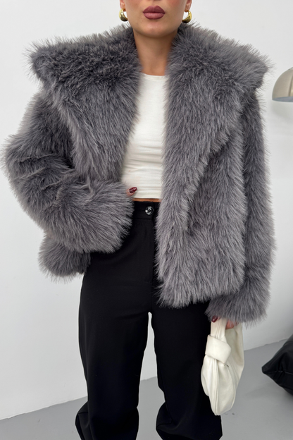 Kadın Kürk Şık Geniş Yaka Astarlı Çıtçıt Düğmeli Premium Kürk