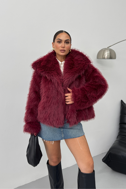 Kadın Kürk Şık Geniş Yaka Astarlı Çıtçıt Düğmeli Premium Kürk