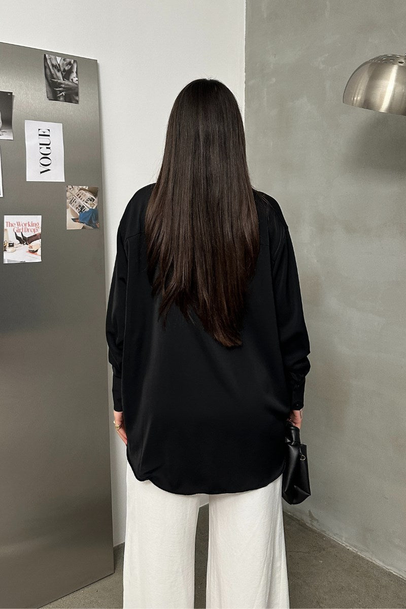 Kadın Oversize Gömlek Uzun Kollu Düşük Omuz Dökümlü Gömlek