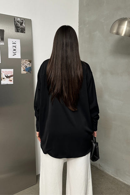 Kadın Oversize Gömlek Uzun Kollu Düşük Omuz Dökümlü Gömlek