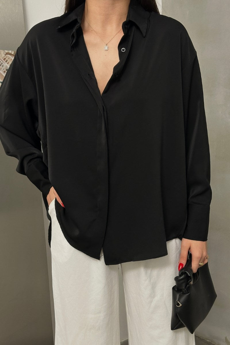 Kadın Oversize Gömlek Uzun Kollu Düşük Omuz Dökümlü Gömlek