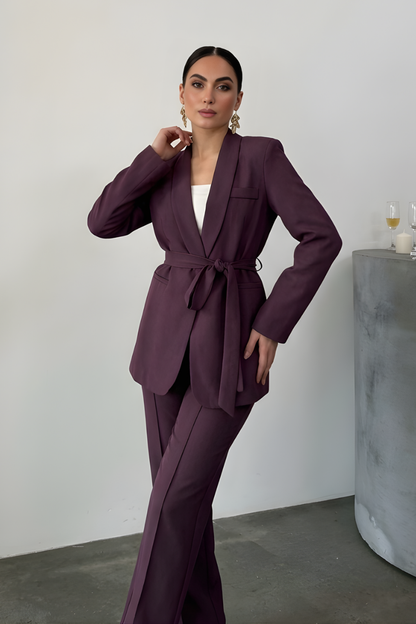 Kadın İkili Kuşaklı Blazer Ceket Pantolon Takım