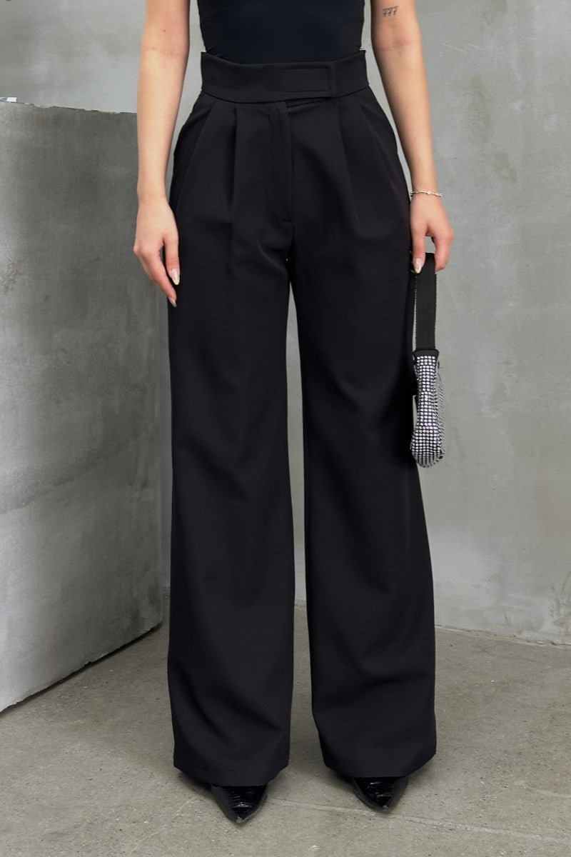 Kadın Palazzo Pantolon Beli Cırtlı Çift Cepli Bol Paça Pantolon