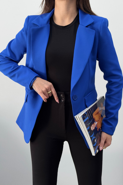 Kadın Blazer Ceket Kısa Düğmeli Astarlı Vatkalı Ceket