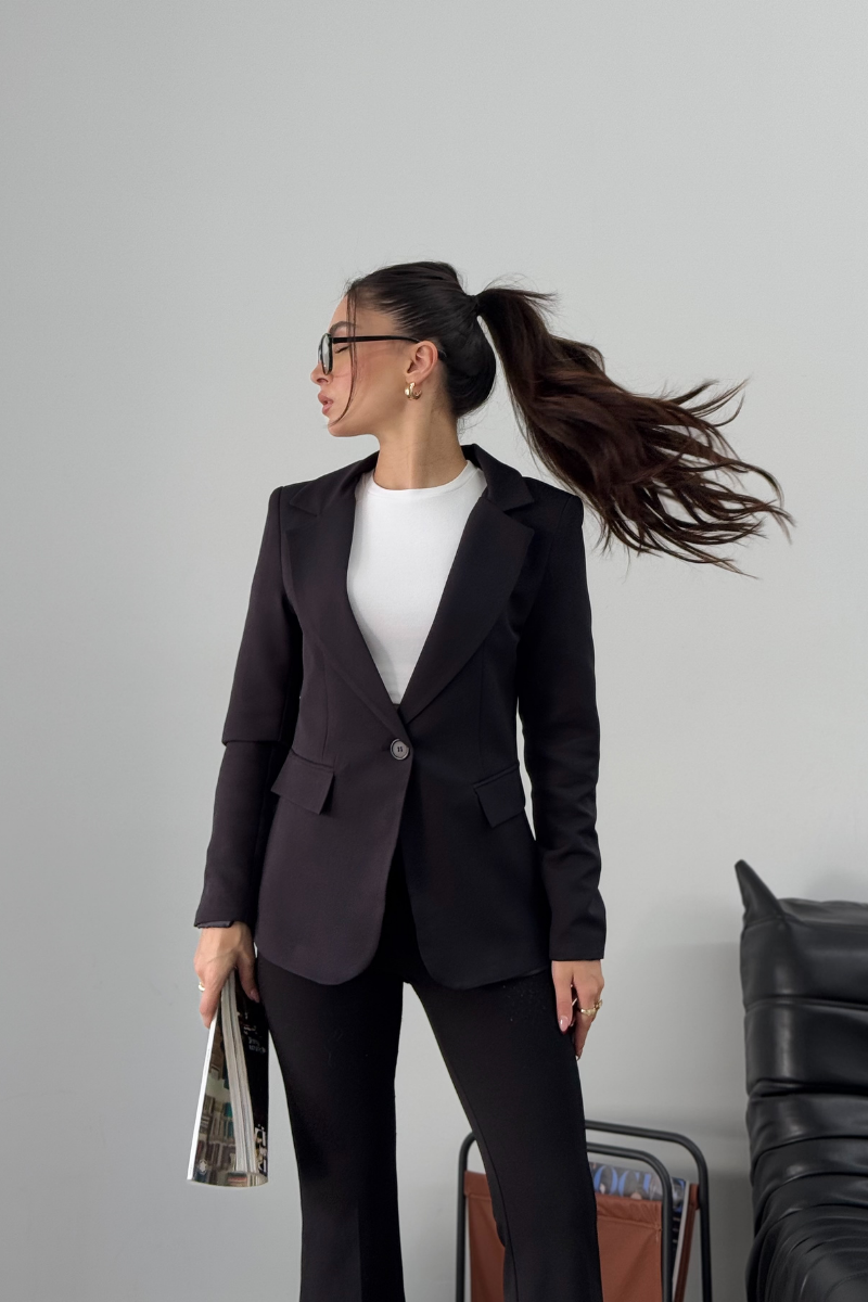 Kadın Blazer Ceket Kısa Düğmeli Astarlı Vatkalı Ceket