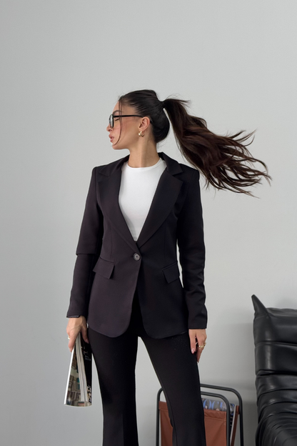 Kadın Blazer Ceket Kısa Düğmeli Astarlı Vatkalı Ceket