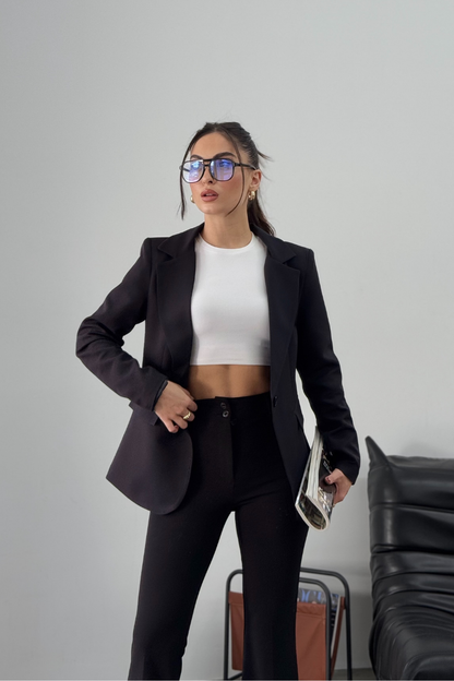 Kadın Blazer Ceket Kısa Düğmeli Astarlı Vatkalı Ceket