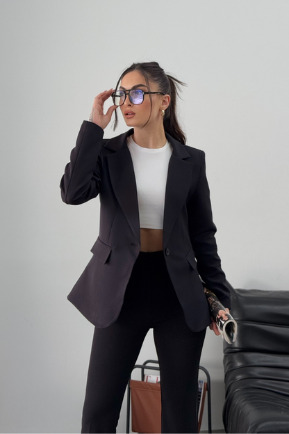 Kadın Blazer Ceket Kısa Düğmeli Astarlı Vatkalı Ceket