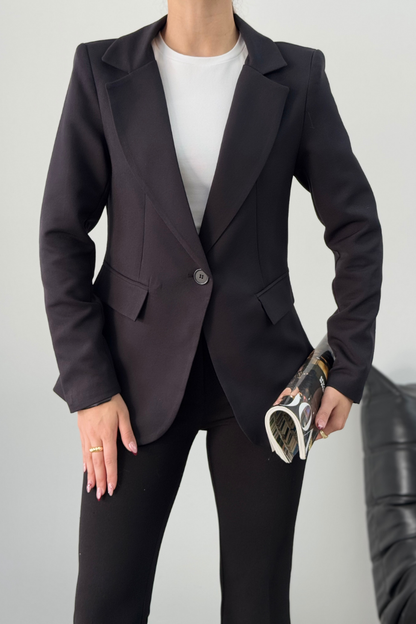 Kadın Blazer Ceket Kısa Düğmeli Astarlı Vatkalı Ceket