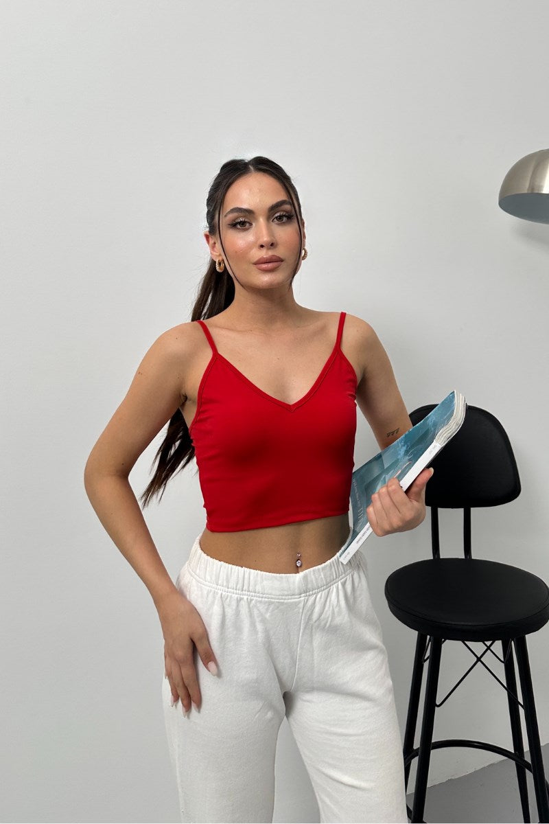 Kadın Crop Top Askılı V Yaka Büstiyer