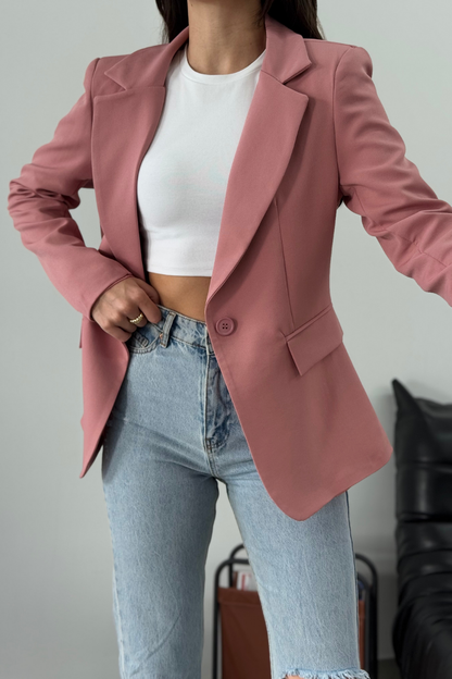 Kadın Blazer Ceket Kısa Düğmeli Astarlı Vatkalı Ceket