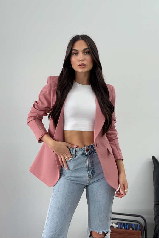 Kadın Blazer Ceket Kısa Düğmeli Astarlı Vatkalı Ceket