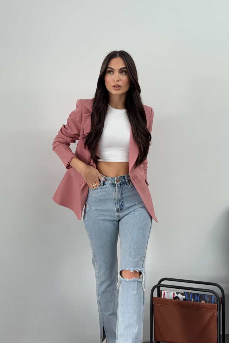 Kadın Blazer Ceket Kısa Düğmeli Astarlı Vatkalı Ceket