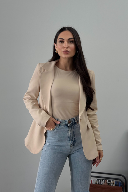 Kadın Blazer Ceket Kısa Düğmeli Astarlı Vatkalı Ceket