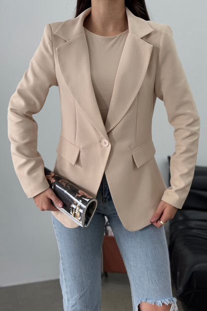 Kadın Blazer Ceket Kısa Düğmeli Astarlı Vatkalı Ceket