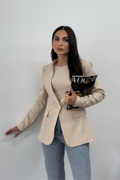 Kadın Blazer Ceket Kısa Düğmeli Astarlı Vatkalı Ceket