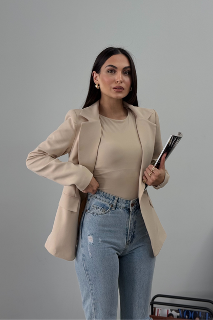 Kadın Blazer Ceket Kısa Düğmeli Astarlı Vatkalı Ceket