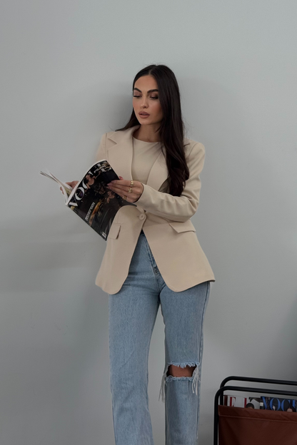 Kadın Blazer Ceket Kısa Düğmeli Astarlı Vatkalı Ceket