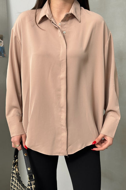 Kadın Oversize Gömlek Uzun Kollu Düşük Omuz Dökümlü Gömlek