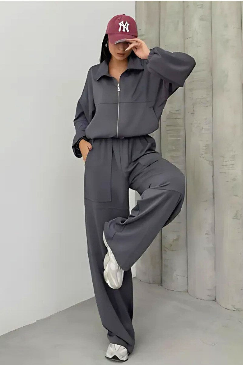 Kadın Eşofman Takımı Bol Paça Büyük Cepli Kemerli Soft Touch İkili Takım