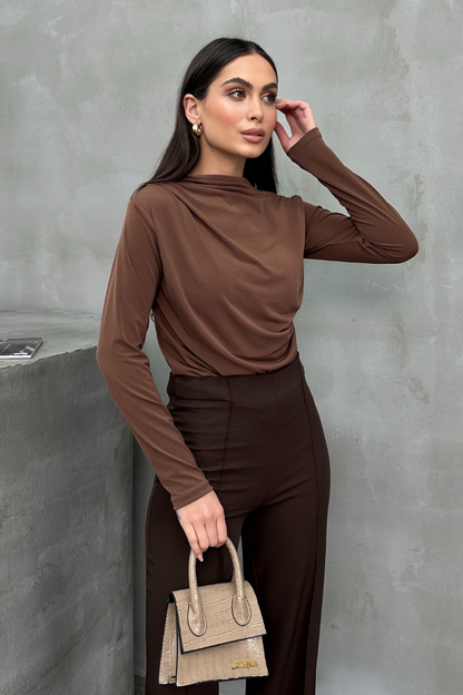 Kadın Bluz Drapeli Uzun Kollu Sandy Kumaş