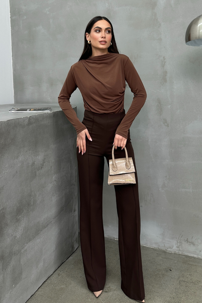 Kadın Bluz Drapeli Uzun Kollu Sandy Kumaş