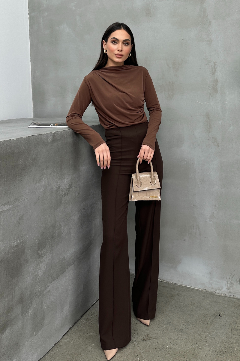 Kadın Bluz Drapeli Uzun Kollu Sandy Kumaş