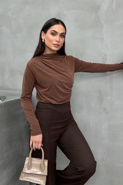 Kadın Bluz Drapeli Uzun Kollu Sandy Kumaş